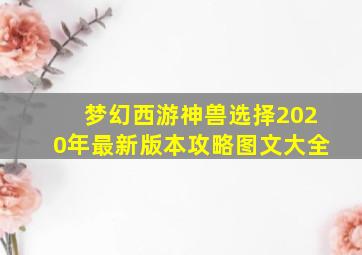 梦幻西游神兽选择2020年最新版本攻略图文大全