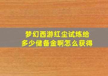 梦幻西游红尘试炼给多少储备金啊怎么获得