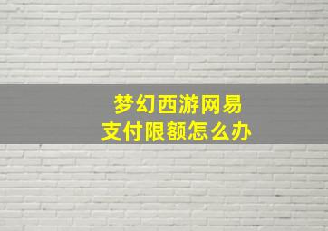 梦幻西游网易支付限额怎么办