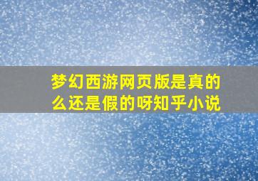 梦幻西游网页版是真的么还是假的呀知乎小说