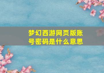 梦幻西游网页版账号密码是什么意思