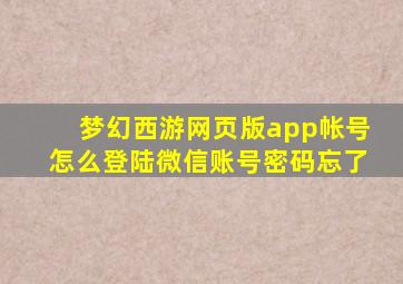 梦幻西游网页版app帐号怎么登陆微信账号密码忘了