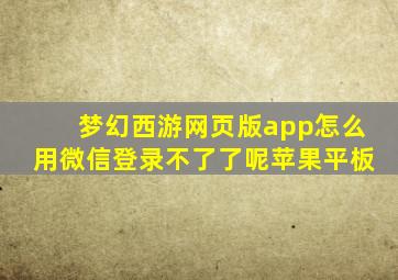 梦幻西游网页版app怎么用微信登录不了了呢苹果平板