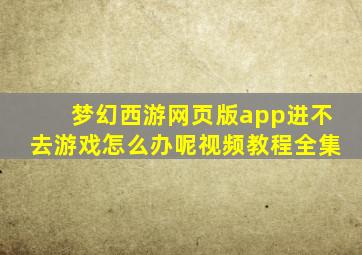 梦幻西游网页版app进不去游戏怎么办呢视频教程全集