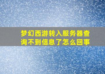 梦幻西游转入服务器查询不到信息了怎么回事