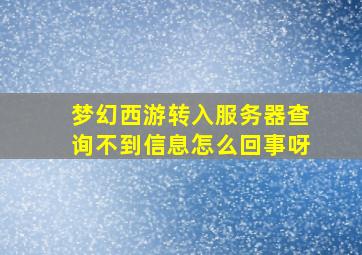 梦幻西游转入服务器查询不到信息怎么回事呀