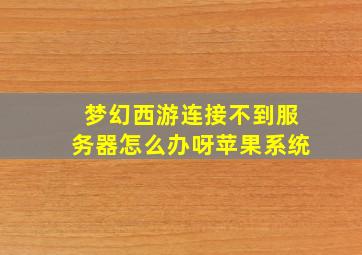 梦幻西游连接不到服务器怎么办呀苹果系统