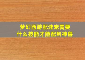 梦幻西游配速宠需要什么技能才能配到神兽