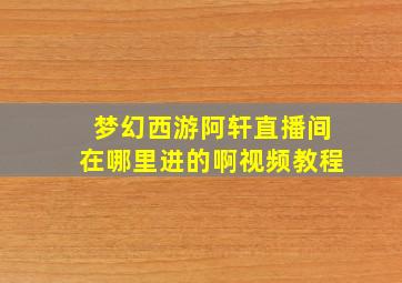 梦幻西游阿轩直播间在哪里进的啊视频教程