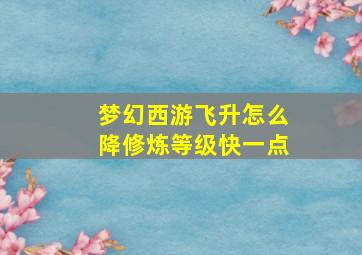 梦幻西游飞升怎么降修炼等级快一点