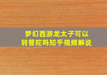 梦幻西游龙太子可以转普陀吗知乎视频解说