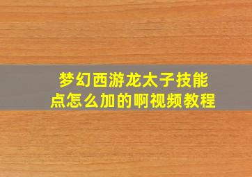 梦幻西游龙太子技能点怎么加的啊视频教程