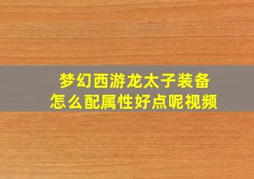 梦幻西游龙太子装备怎么配属性好点呢视频