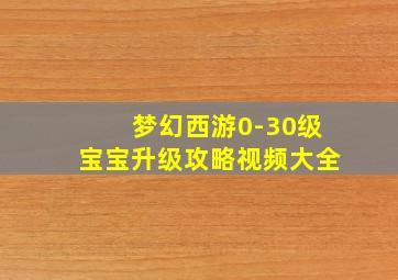 梦幻西游0-30级宝宝升级攻略视频大全