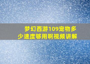 梦幻西游109宠物多少速度够用啊视频讲解