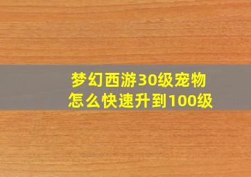 梦幻西游30级宠物怎么快速升到100级