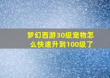 梦幻西游30级宠物怎么快速升到100级了