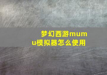 梦幻西游mumu模拟器怎么使用