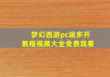 梦幻西游pc端多开教程视频大全免费观看