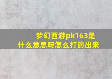 梦幻西游pk163是什么意思呀怎么打的出来