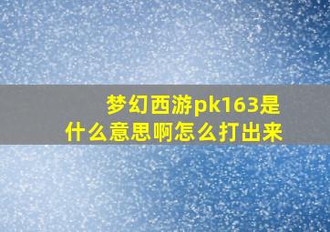 梦幻西游pk163是什么意思啊怎么打出来