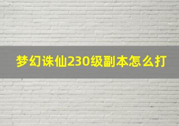 梦幻诛仙230级副本怎么打