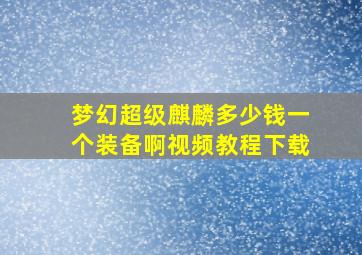 梦幻超级麒麟多少钱一个装备啊视频教程下载