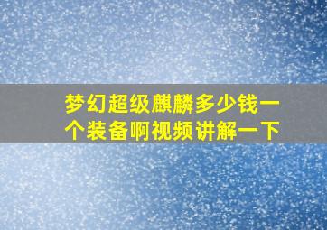 梦幻超级麒麟多少钱一个装备啊视频讲解一下