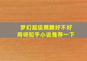 梦幻超级麒麟好不好用呀知乎小说推荐一下