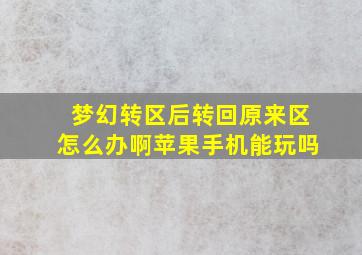 梦幻转区后转回原来区怎么办啊苹果手机能玩吗