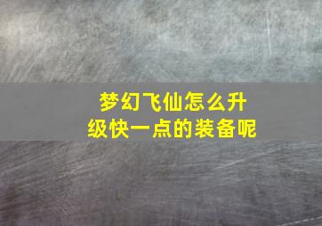 梦幻飞仙怎么升级快一点的装备呢