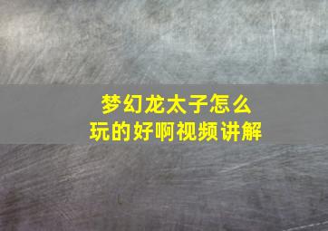 梦幻龙太子怎么玩的好啊视频讲解