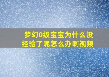 梦幻0级宝宝为什么没经验了呢怎么办啊视频