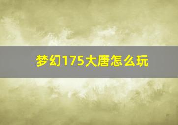 梦幻175大唐怎么玩