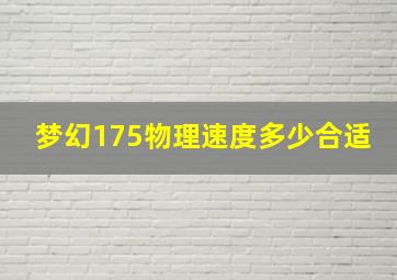 梦幻175物理速度多少合适