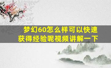 梦幻60怎么样可以快速获得经验呢视频讲解一下