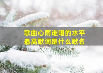 歌曲心雨谁唱的水平最高歌词是什么歌名