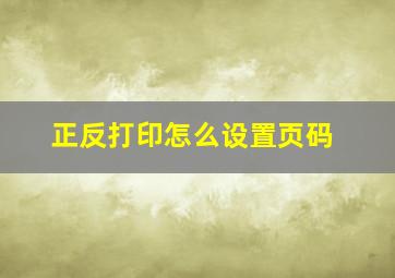 正反打印怎么设置页码