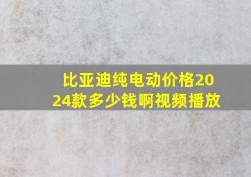 比亚迪纯电动价格2024款多少钱啊视频播放