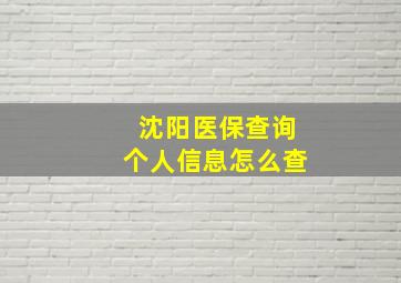 沈阳医保查询个人信息怎么查