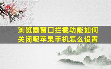 浏览器窗口拦截功能如何关闭呢苹果手机怎么设置