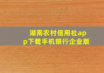 湖南农村信用社app下载手机银行企业版