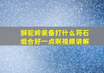 狮驼岭装备打什么符石组合好一点啊视频讲解