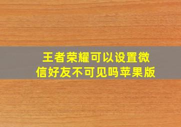 王者荣耀可以设置微信好友不可见吗苹果版