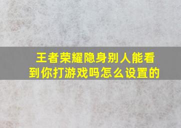 王者荣耀隐身别人能看到你打游戏吗怎么设置的