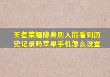 王者荣耀隐身别人能看到历史记录吗苹果手机怎么设置