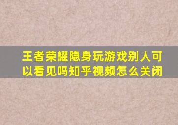 王者荣耀隐身玩游戏别人可以看见吗知乎视频怎么关闭