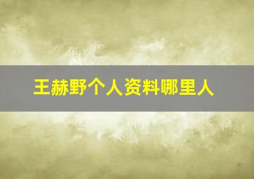 王赫野个人资料哪里人