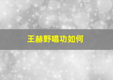 王赫野唱功如何