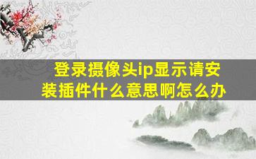 登录摄像头ip显示请安装插件什么意思啊怎么办